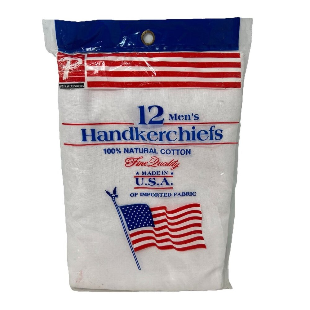 Paris Accessories Handkerchiefs Pack of 12 Vintage Made in USA Retro White 1980s